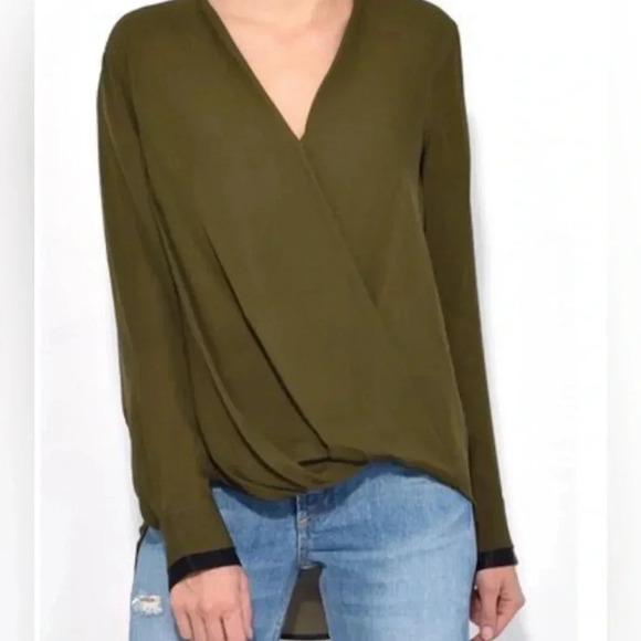 Rag and Bone 100% silk Victor Blouse Dark Olive Size Medium EUC - Picture 1 of 6